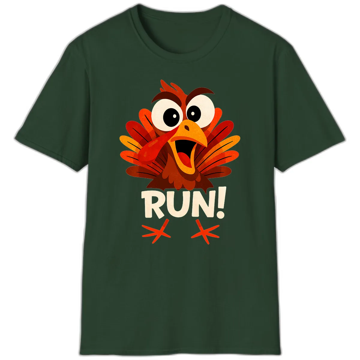 Funny Turkey Run For Your Life T-Shirt in Forest Green