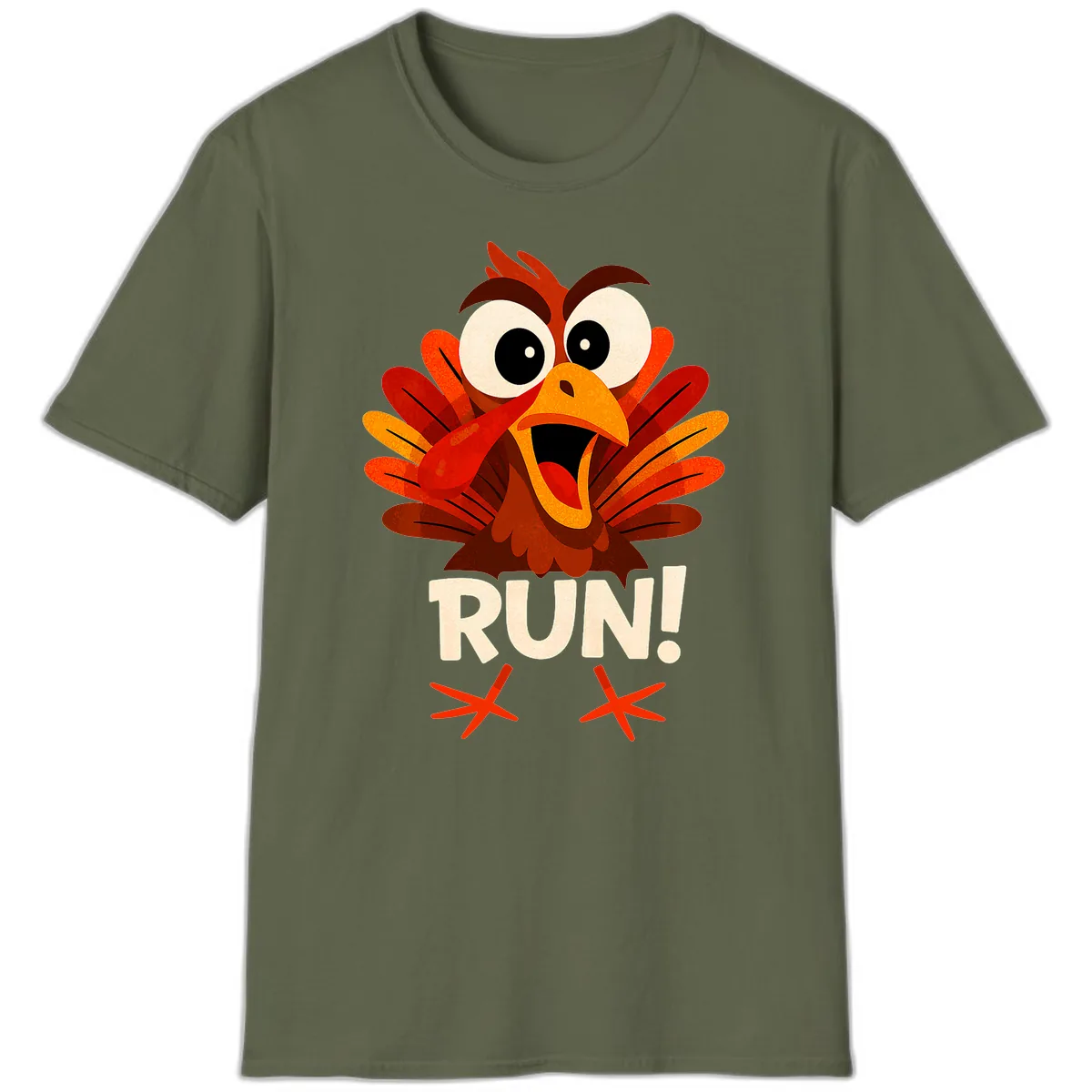 Funny Turkey Run For Your Life T-Shirt in Military Green