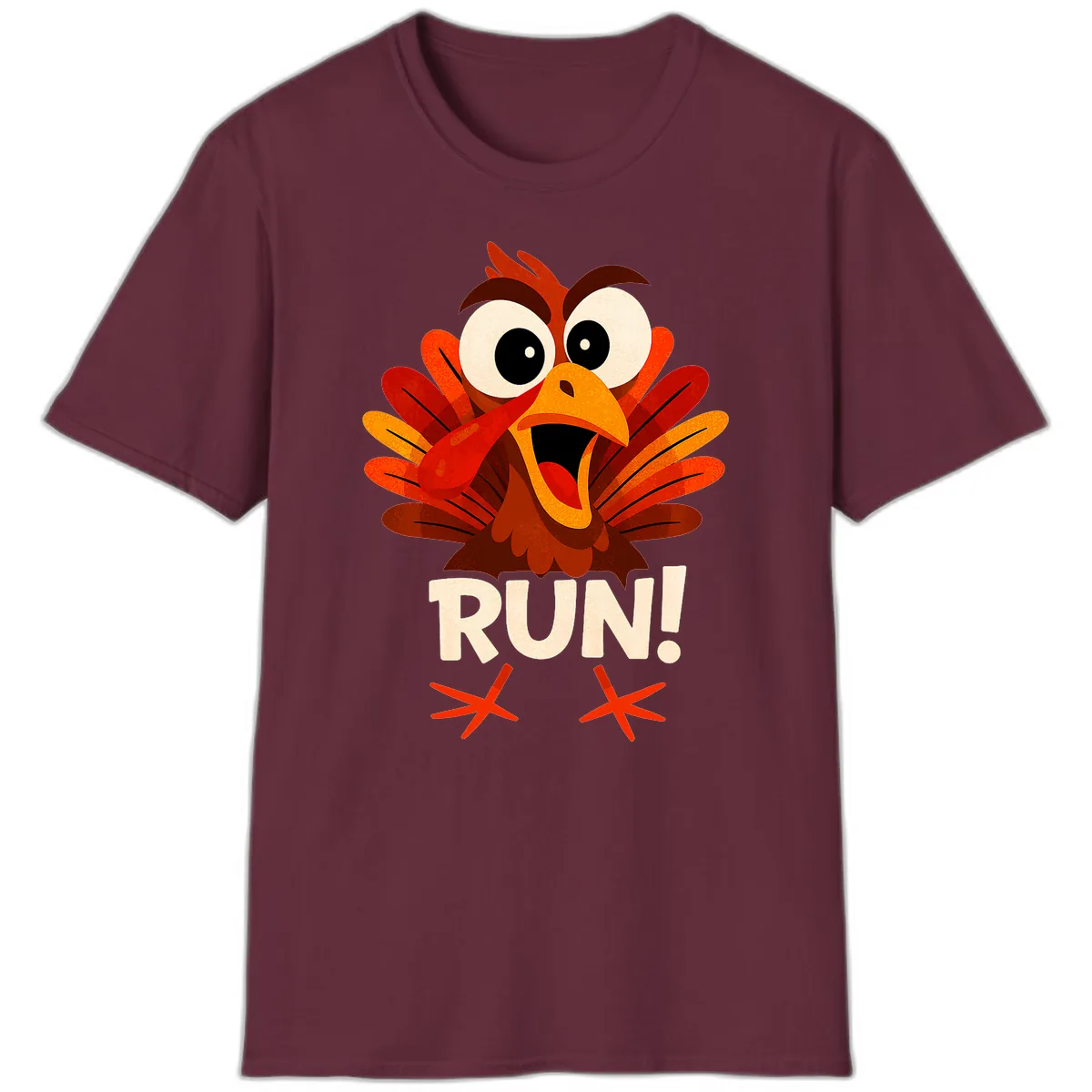 Funny Turkey Run For Your Life T-Shirt in Maroon