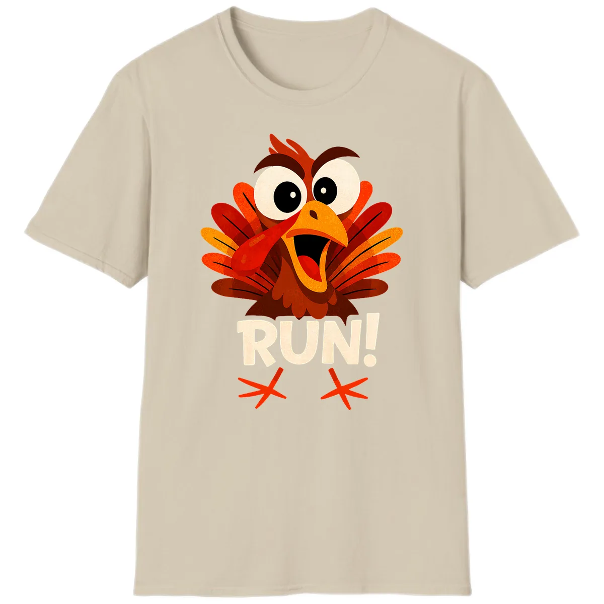 Funny Turkey Run For Your Life T-Shirt in Sand