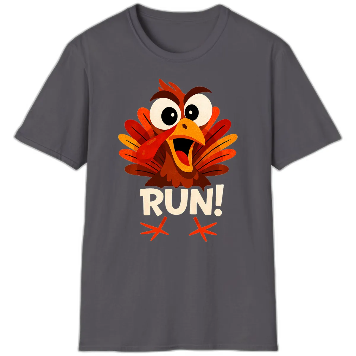 Funny Turkey Run For Your Life T-Shirt in Charcoal