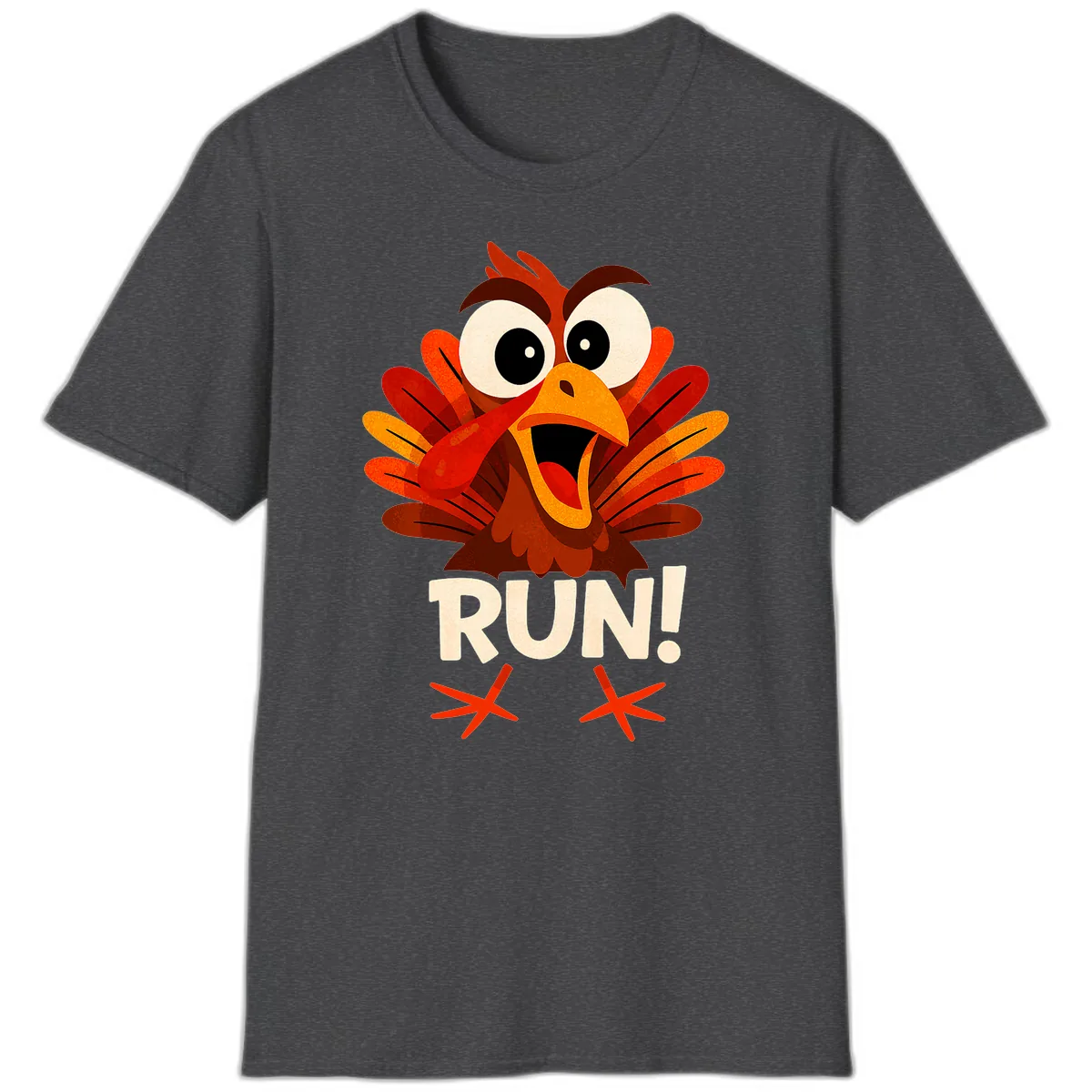 Funny Turkey Run For Your Life T-Shirt in Dark Heather