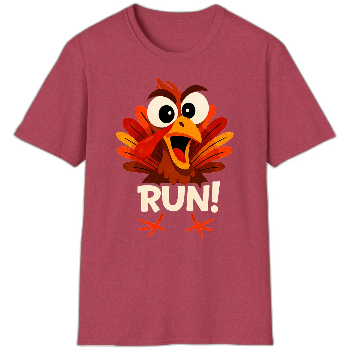 Funny Turkey Run For Your Life T-Shirt in Heather Cardinal