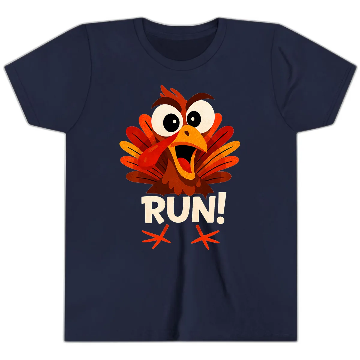 Funny Turkey Run For Your Life Youth T-Shirt in Navy