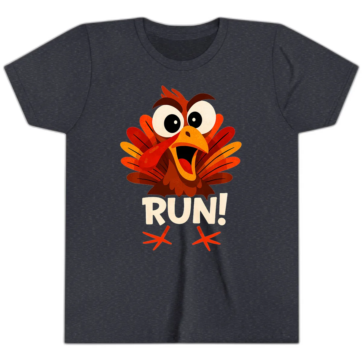Funny Turkey Run For Your Life Youth T-Shirt in Heather Navy