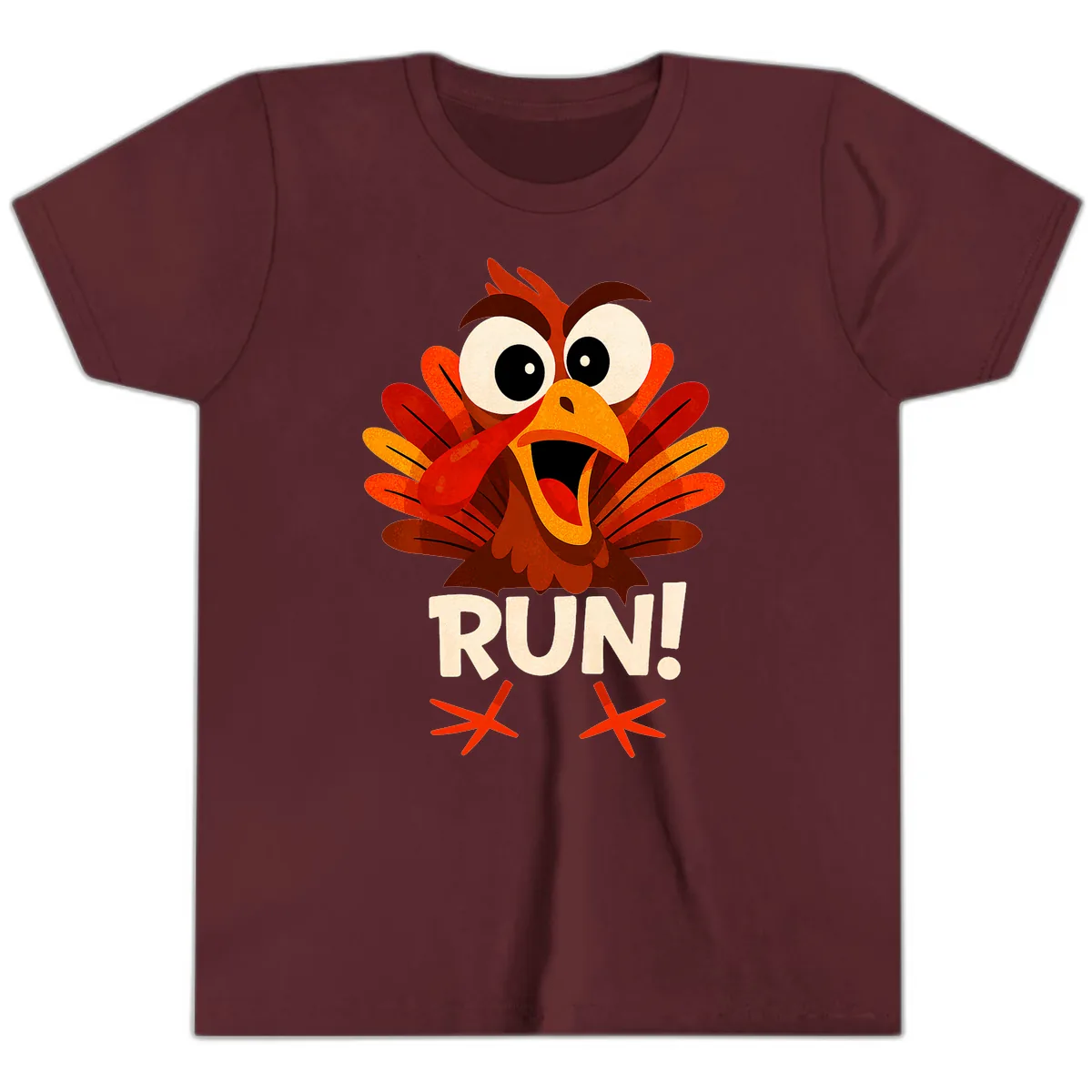 Funny Turkey Run For Your Life Youth T-Shirt in Maroon
