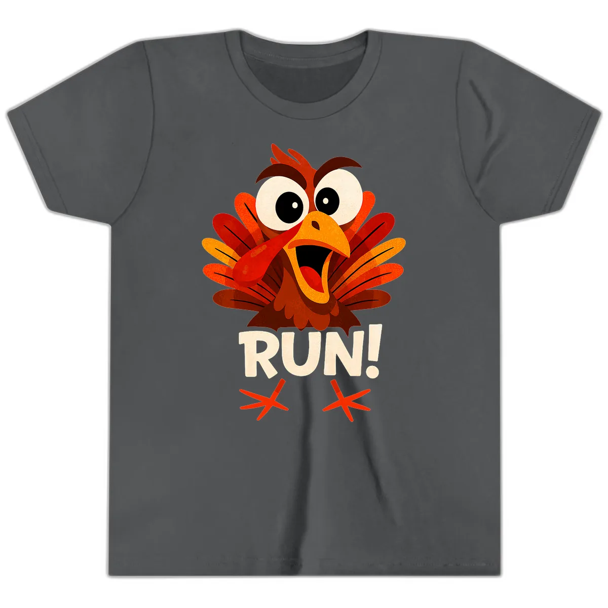 Funny Turkey Run For Your Life Youth T-Shirt in Asphalt