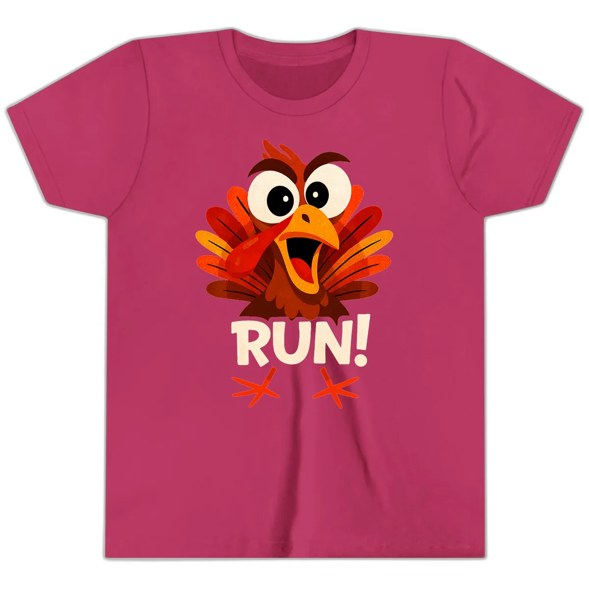 Funny Turkey Run For Your Life Youth T-Shirt in Berry
