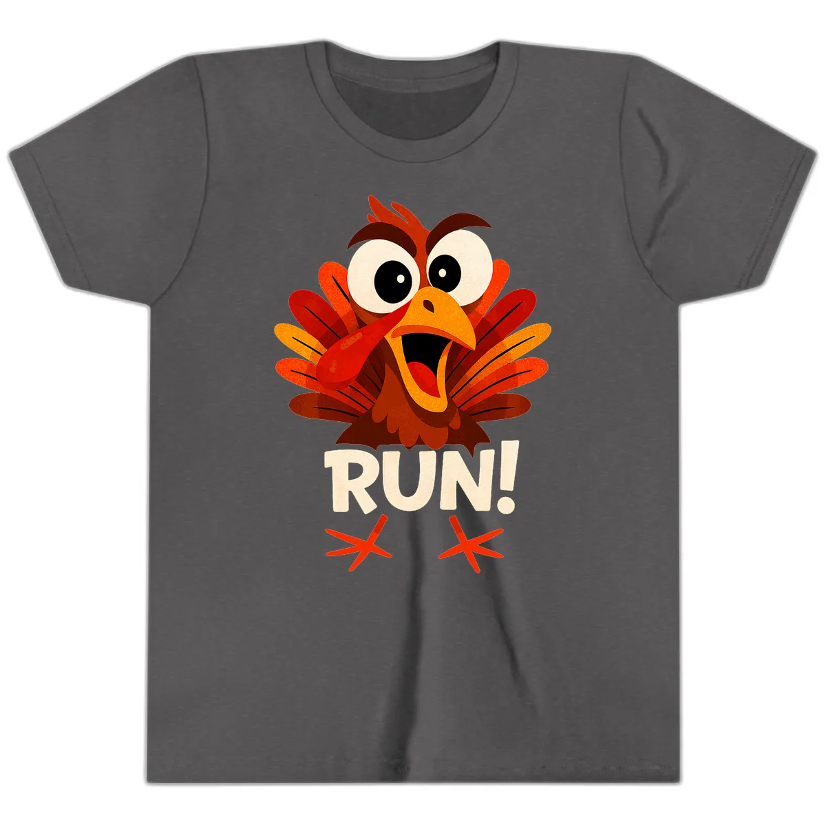 Funny Turkey Run For Your Life Youth T-Shirt in Dark Heather Grey