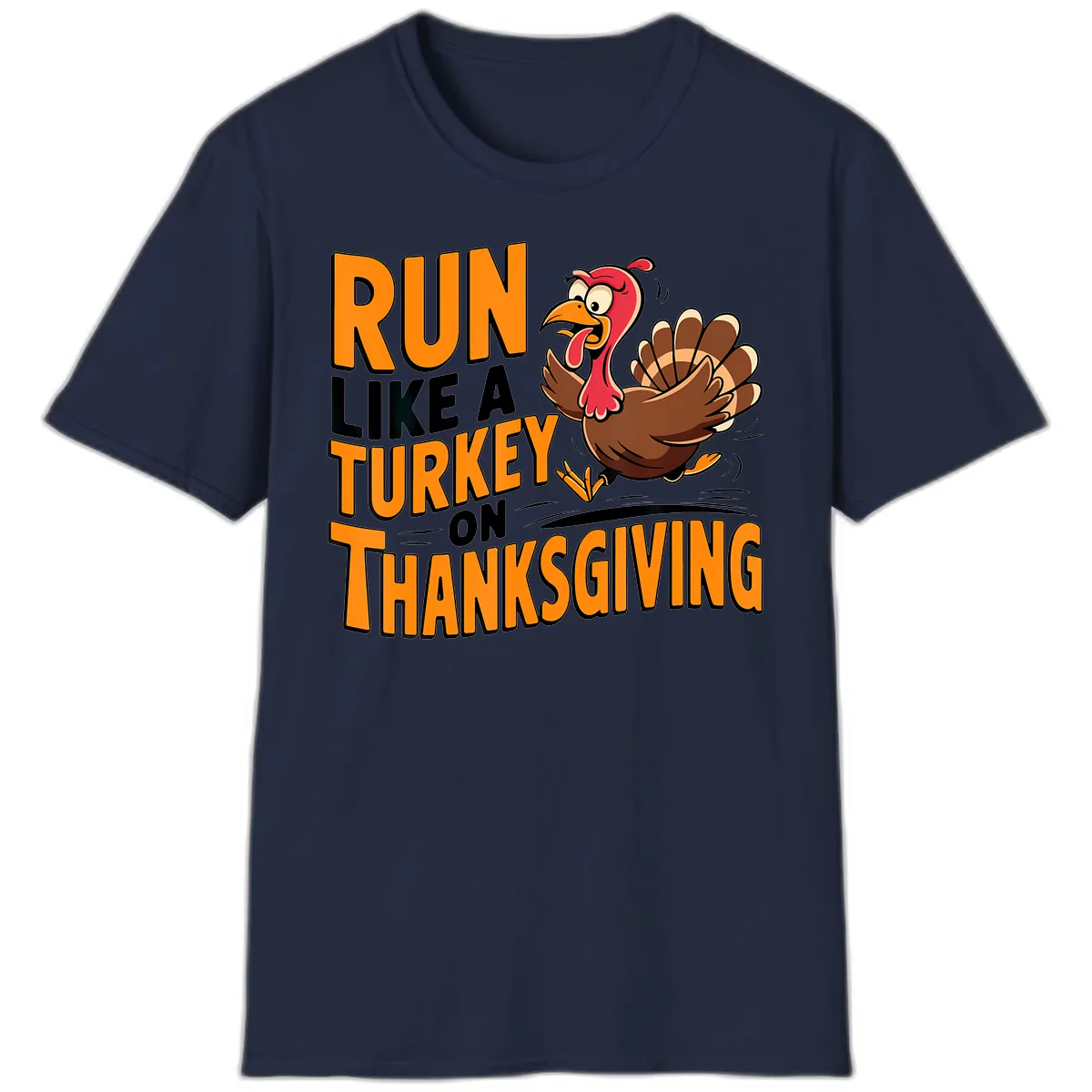 Run Like A Turkey On Thanksgiving T-Shirt in Navy