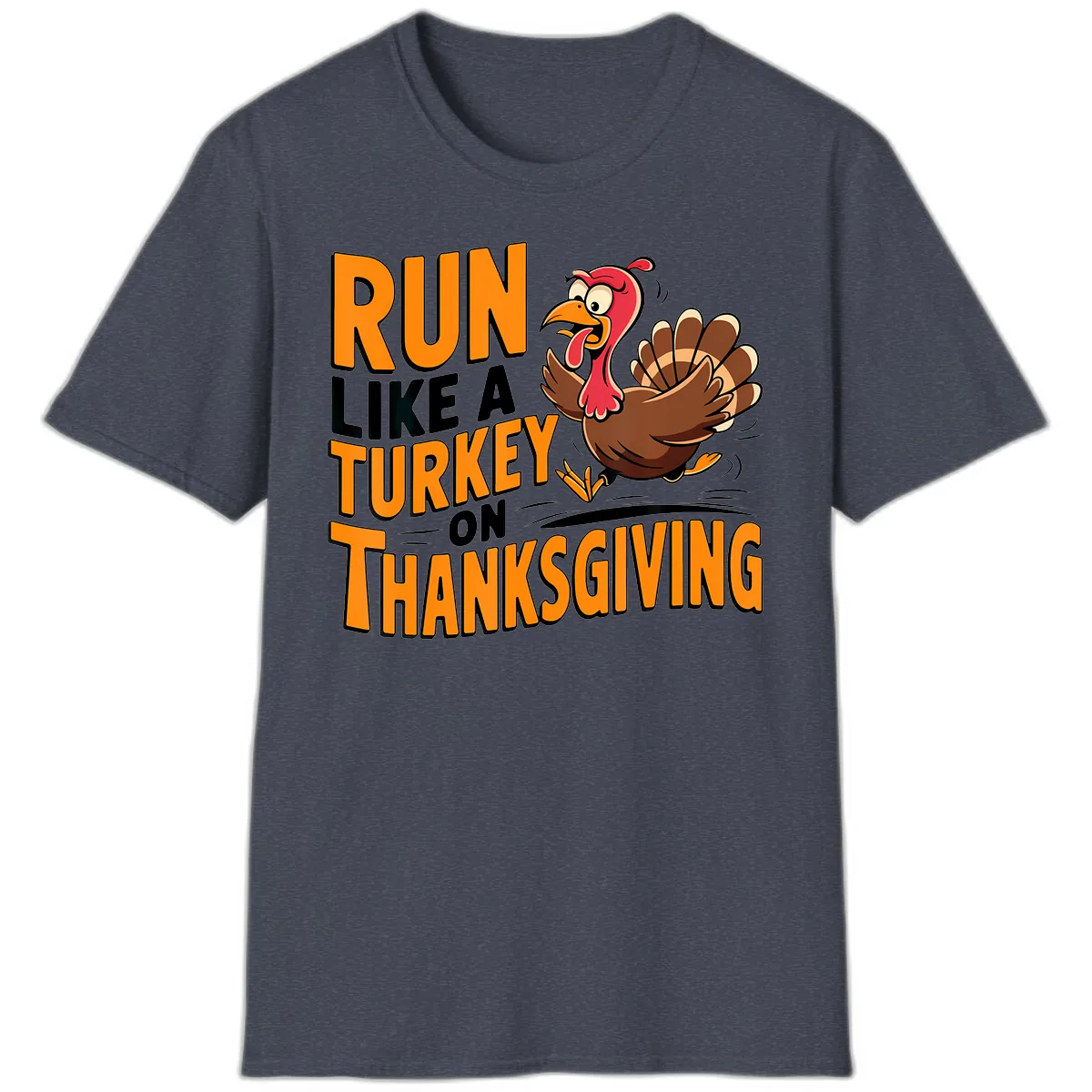 Run Like A Turkey On Thanksgiving T-Shirt in Heather Navy