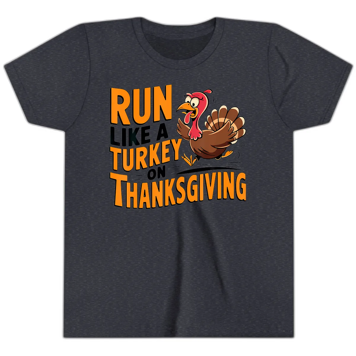 Run Like A Turkey On Thanksgiving Youth T-Shirt in Heather Navy