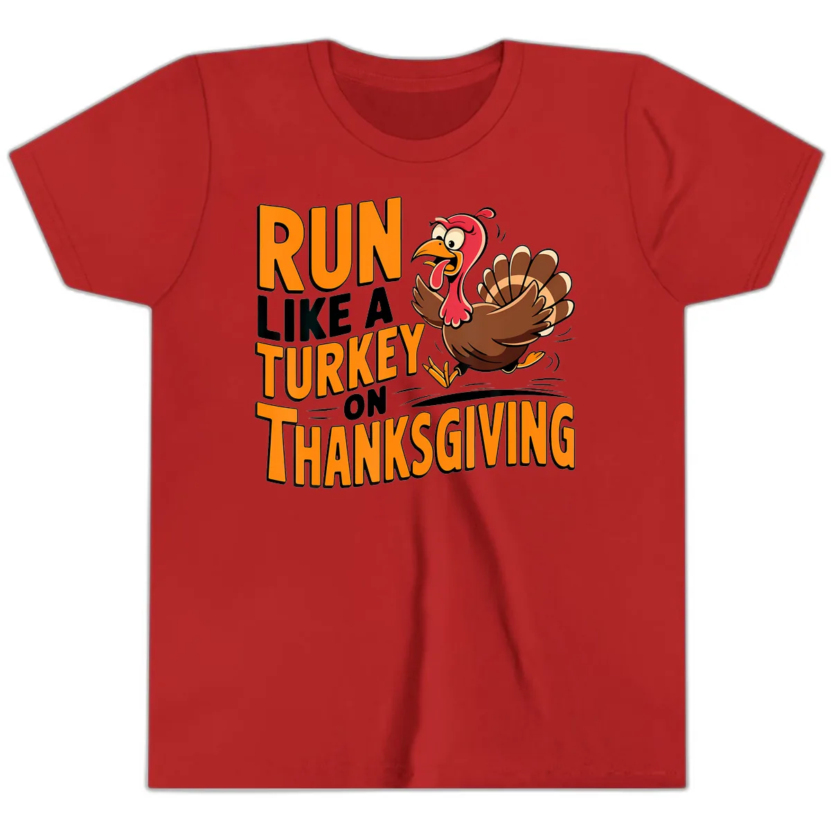 Run Like A Turkey On Thanksgiving Youth T-Shirt in Red