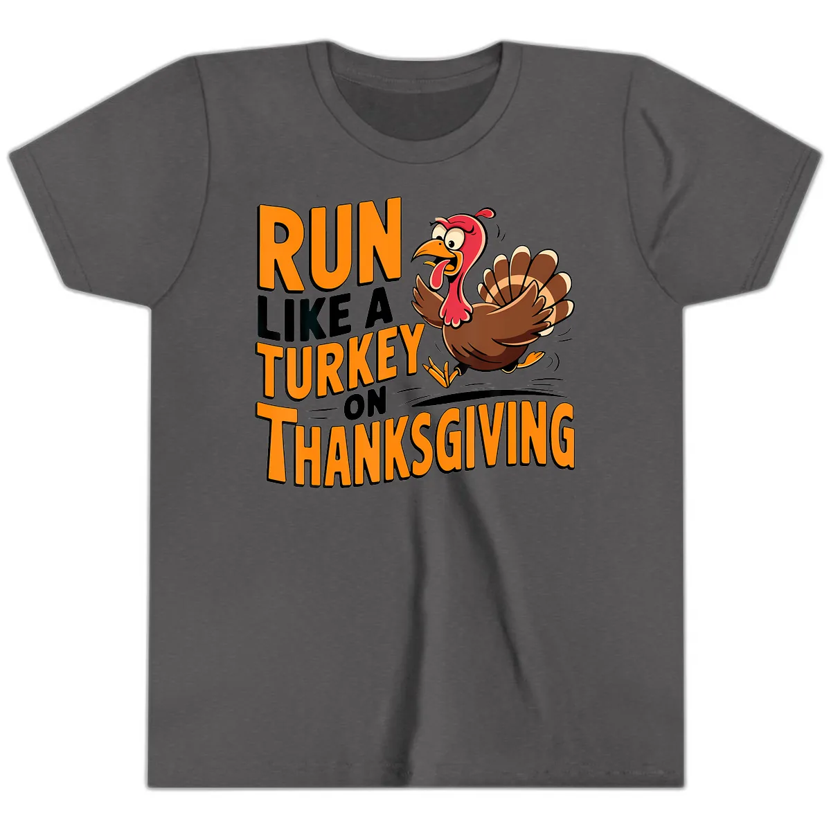 Run Like A Turkey On Thanksgiving Youth T-Shirt in Dark Heather Grey