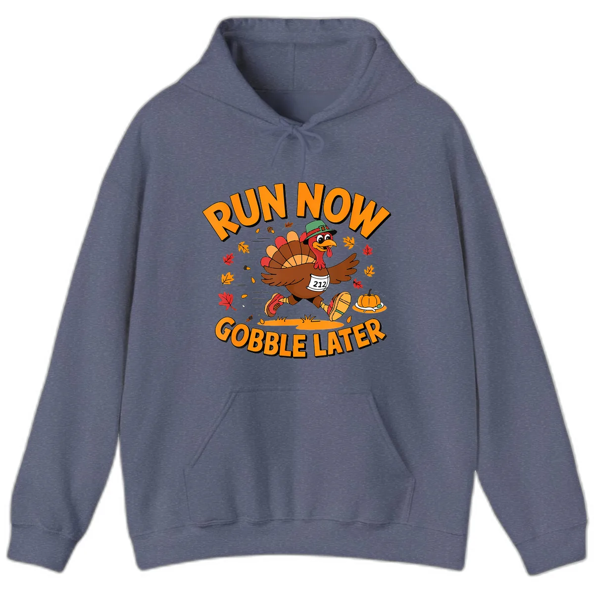 Run Now Gobble Later Turkey Trot Hoodie in Heather Navy