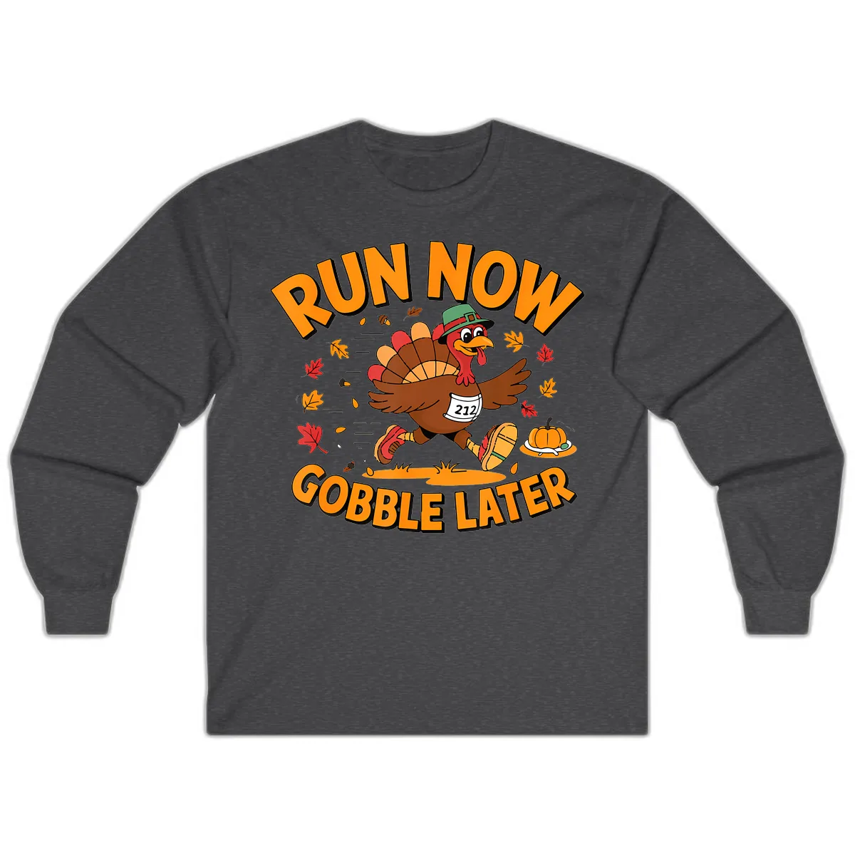 Run Now Gobble Later Turkey Trot Long Sleeve in Dark Heather