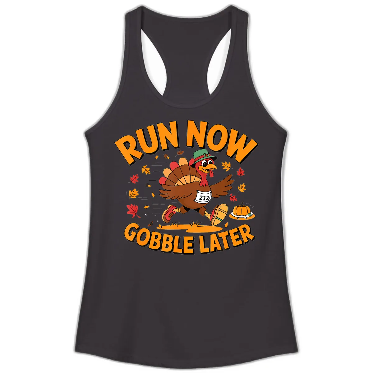 Run Now Gobble Later Turkey Trot Ladies Tank in Black