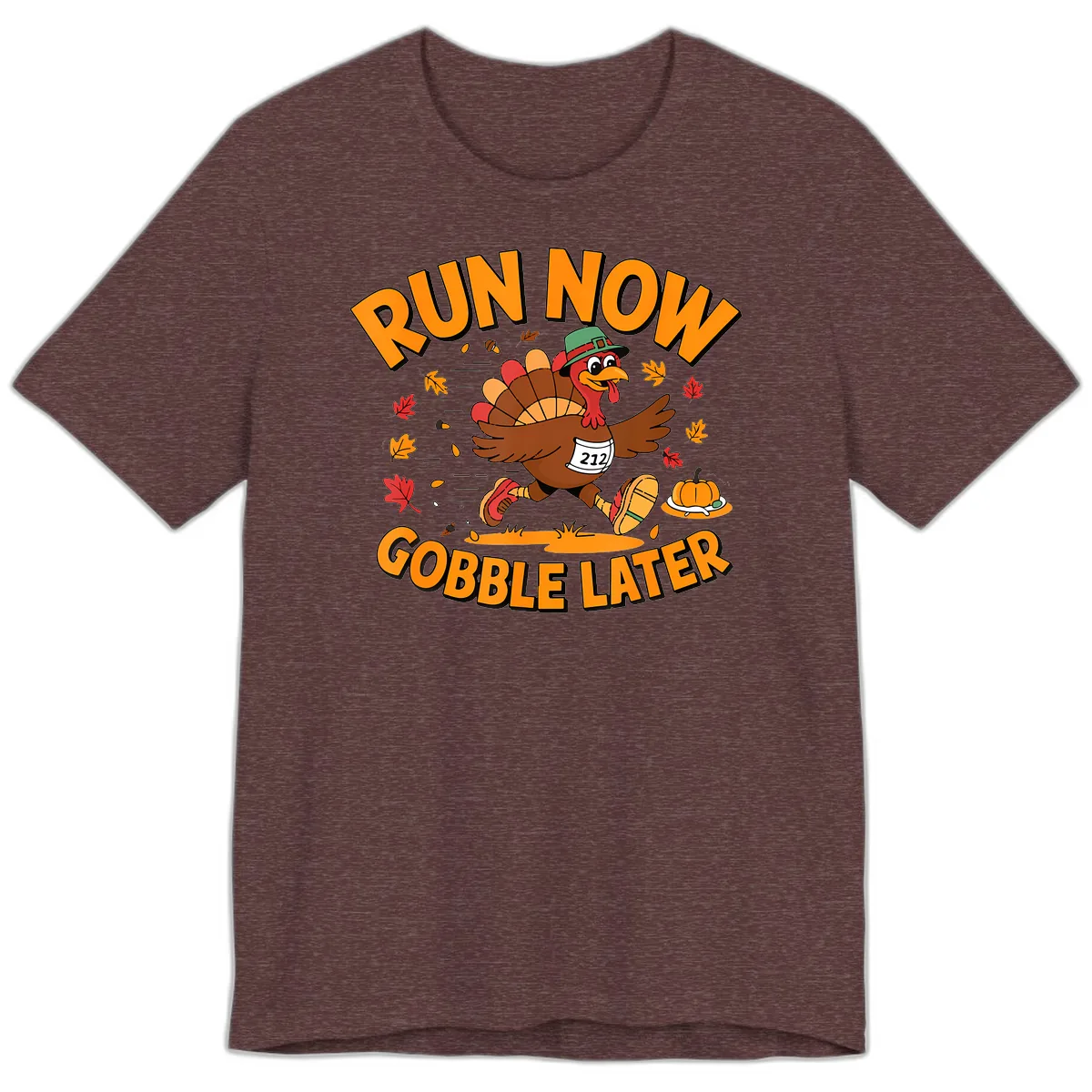 Run Now Gobble Later Turkey Trot Premium T-Shirt in Heather Maroon