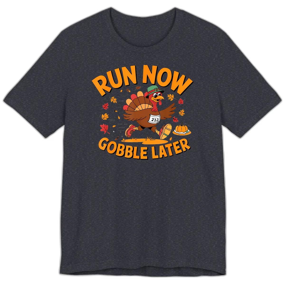 Run Now Gobble Later Turkey Trot Premium T-Shirt in Heather Navy
