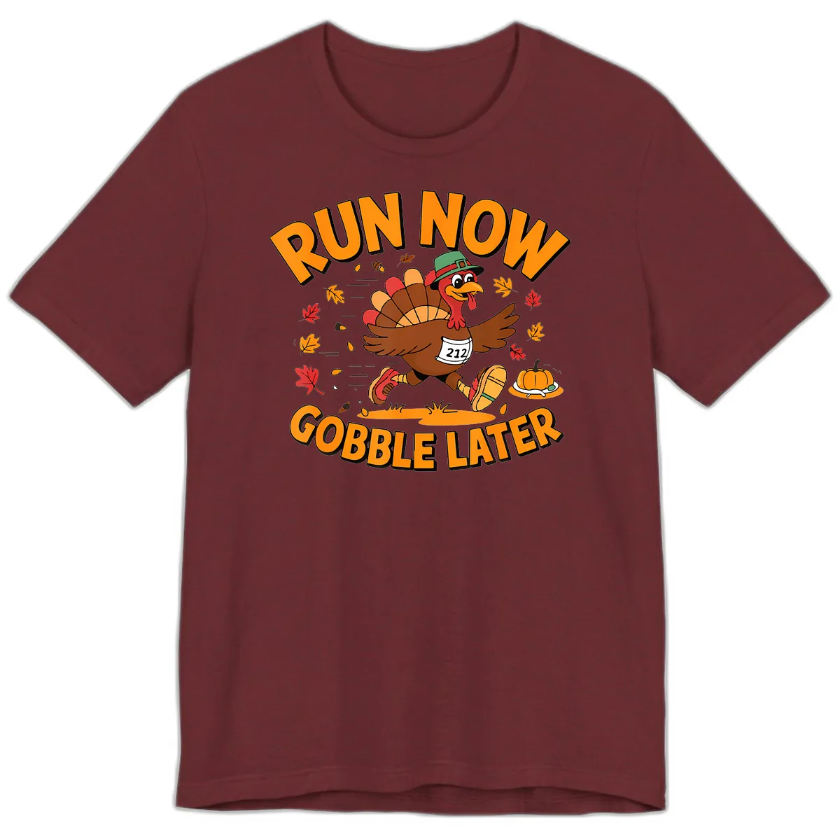 Run Now Gobble Later Turkey Trot Premium T-Shirt in Heather Cardinal