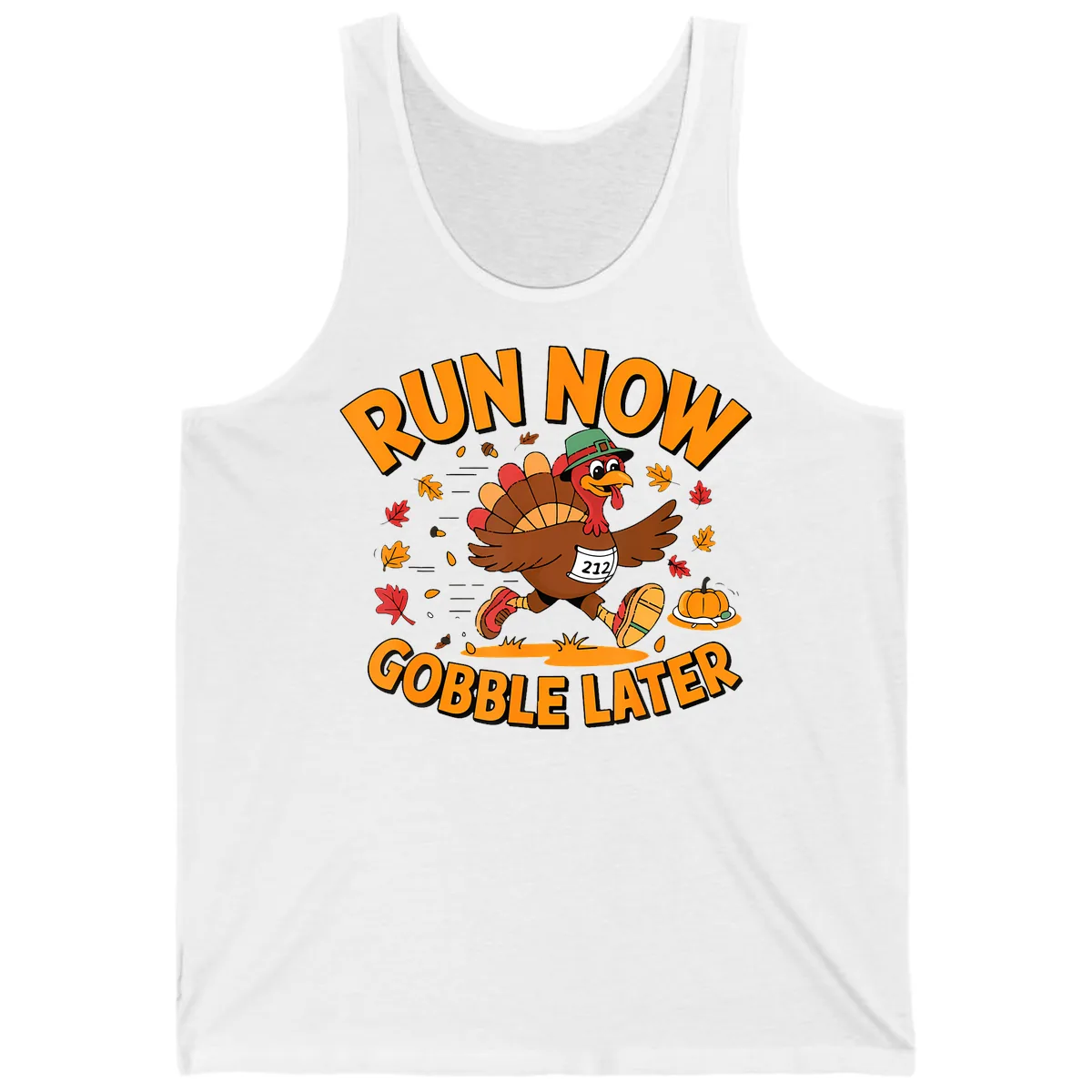 Run Now Gobble Later Turkey Trot Tank in White