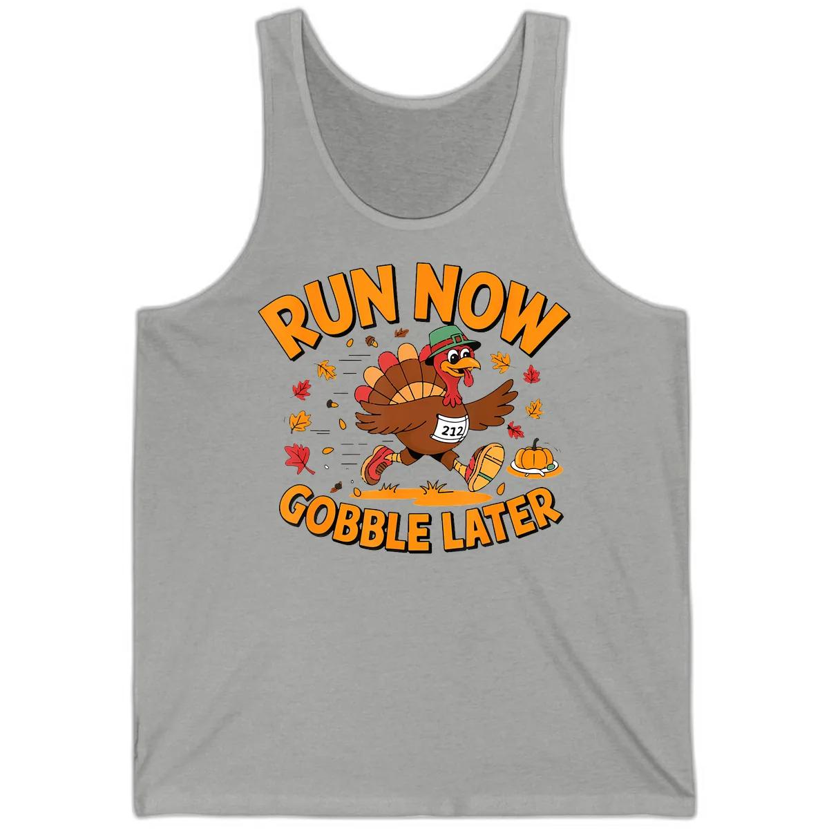 Run Now Gobble Later Turkey Trot Tank in Athletic Heather