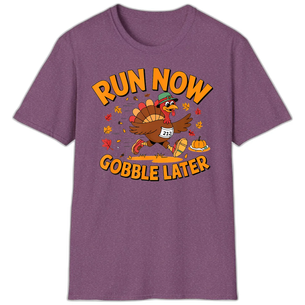 Run Now Gobble Later Turkey Trot T-Shirt in Heather Maroon