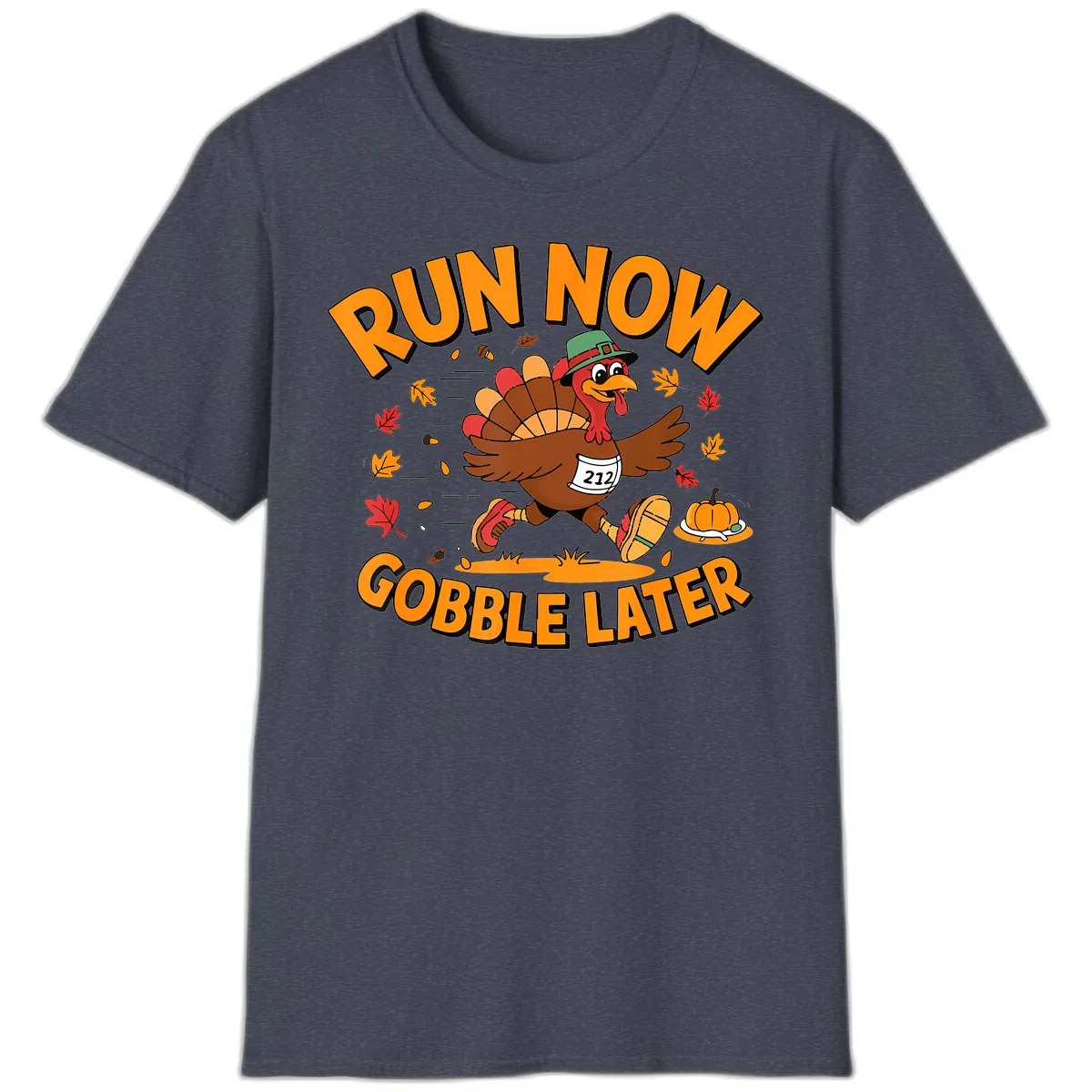 Run Now Gobble Later Turkey Trot T-Shirt in Heather Navy