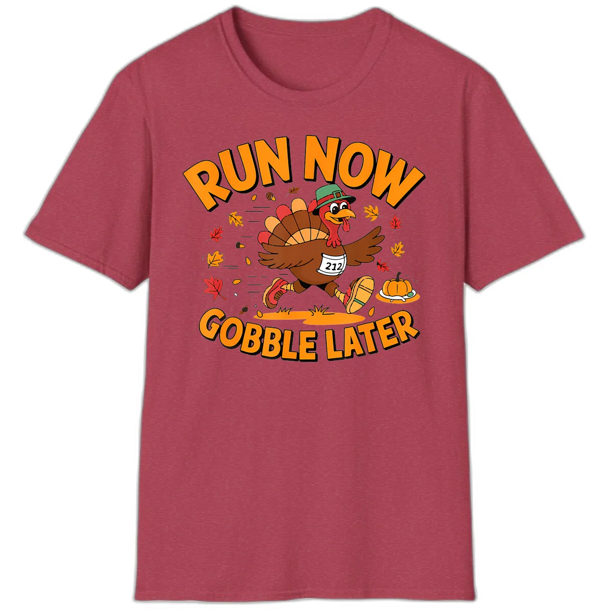 Run Now Gobble Later Turkey Trot T-Shirt in Heather Cardinal