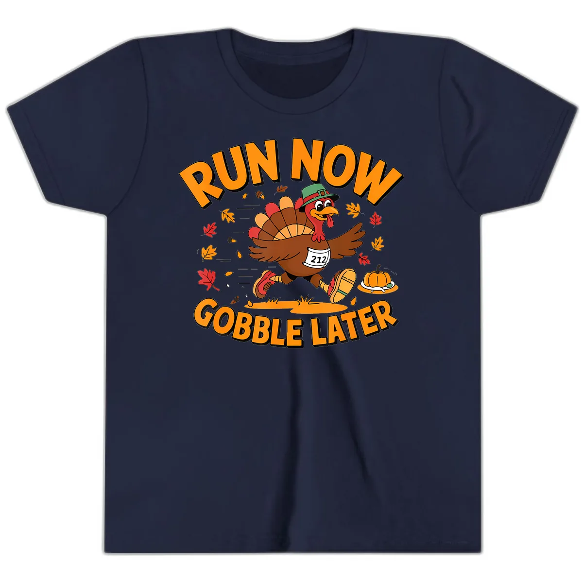 Run Now Gobble Later Turkey Trot Youth T-Shirt in Navy