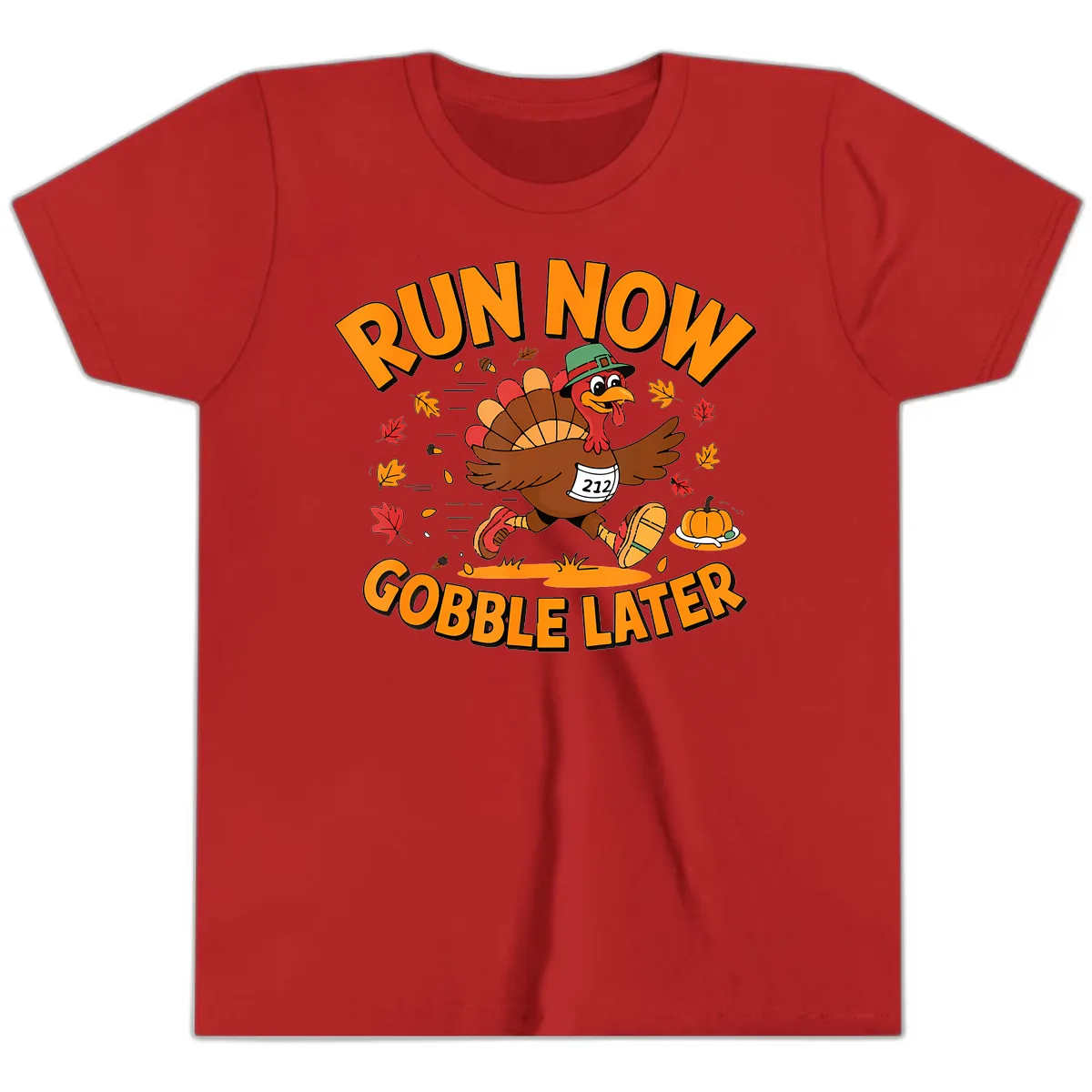 Run Now Gobble Later Turkey Trot Youth T-Shirt in Red