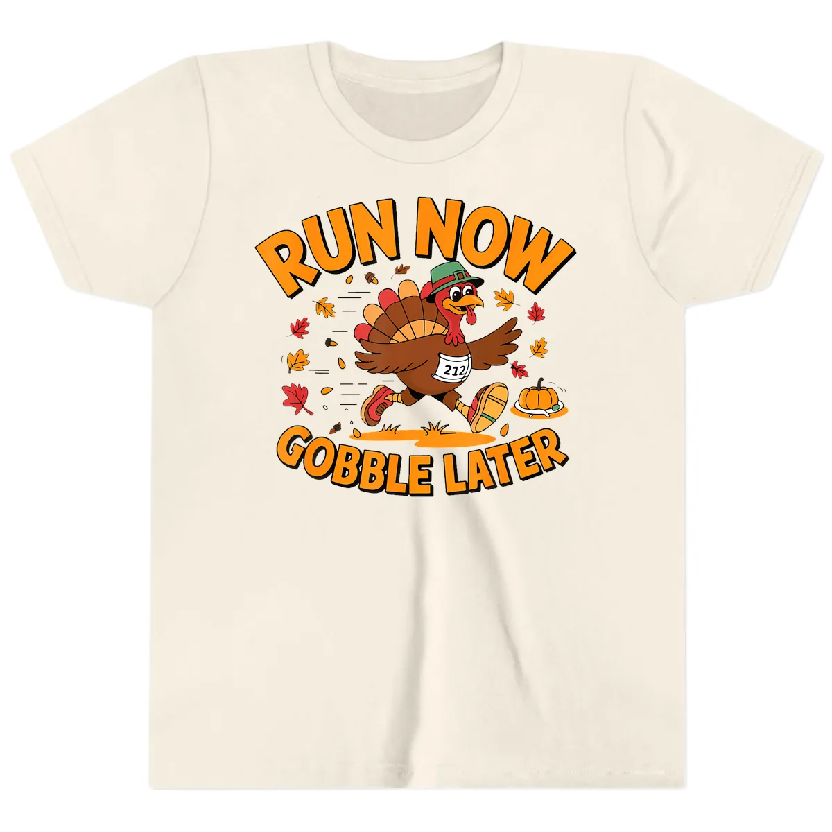 Run Now Gobble Later Turkey Trot Youth T-Shirt in Natural