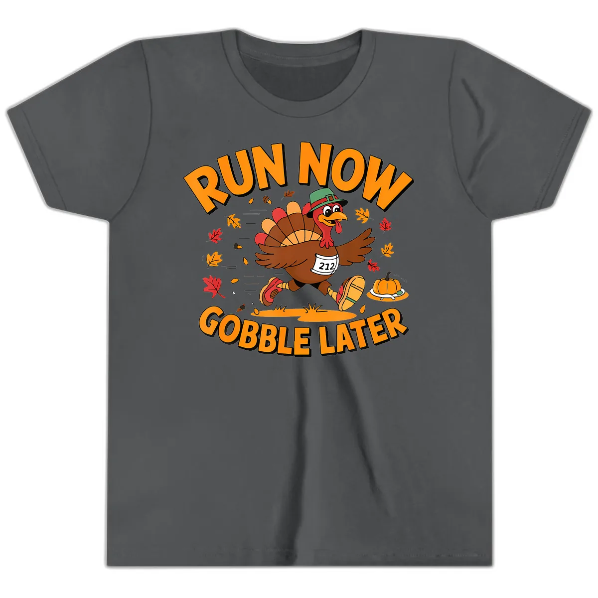 Run Now Gobble Later Turkey Trot Youth T-Shirt in Asphalt