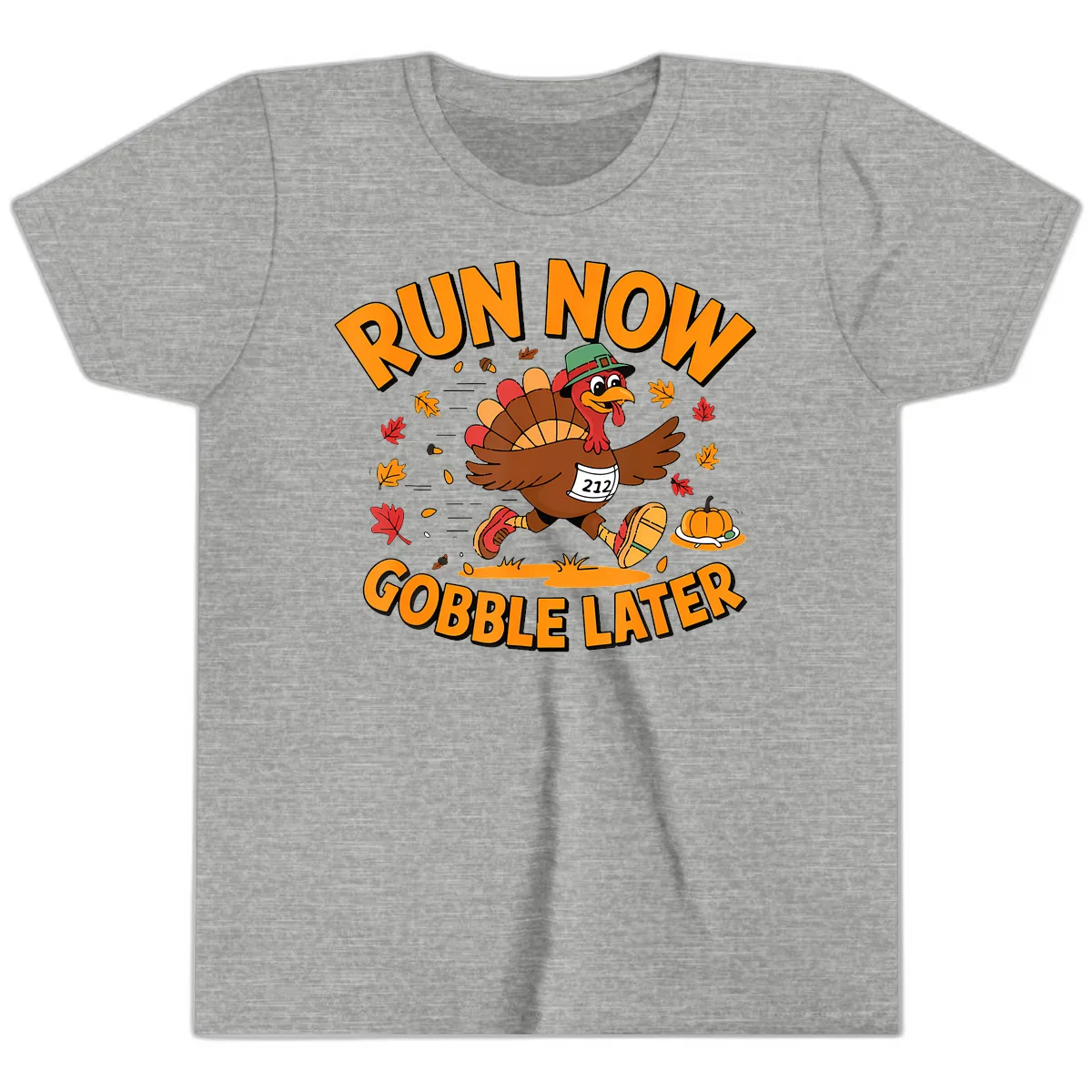 Run Now Gobble Later Turkey Trot Youth T-Shirt in Athletic Heather