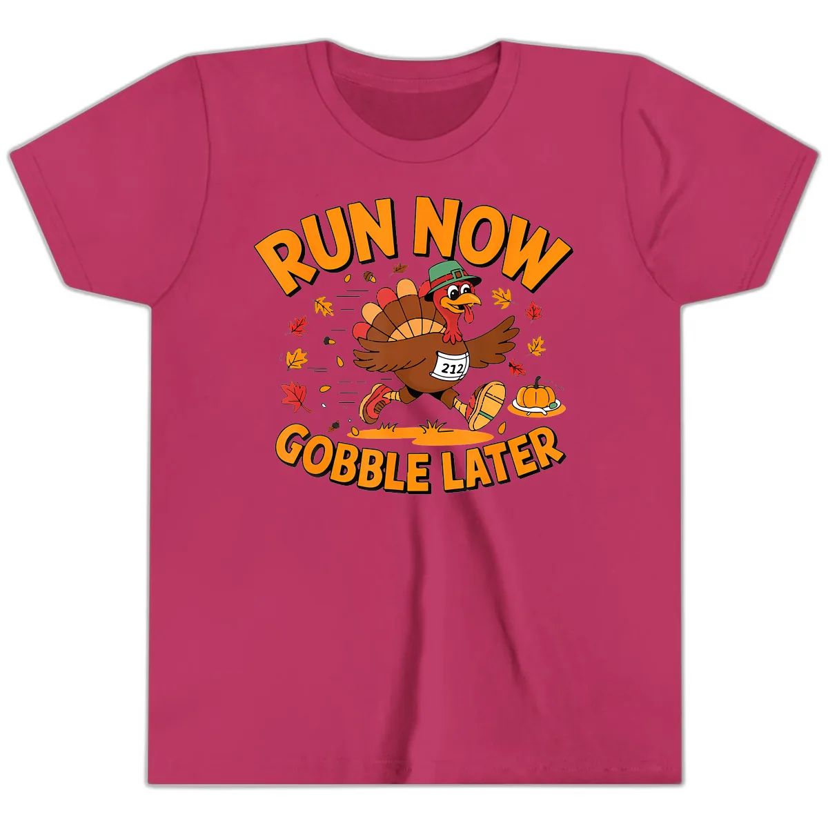 Run Now Gobble Later Turkey Trot Youth T-Shirt in Berry