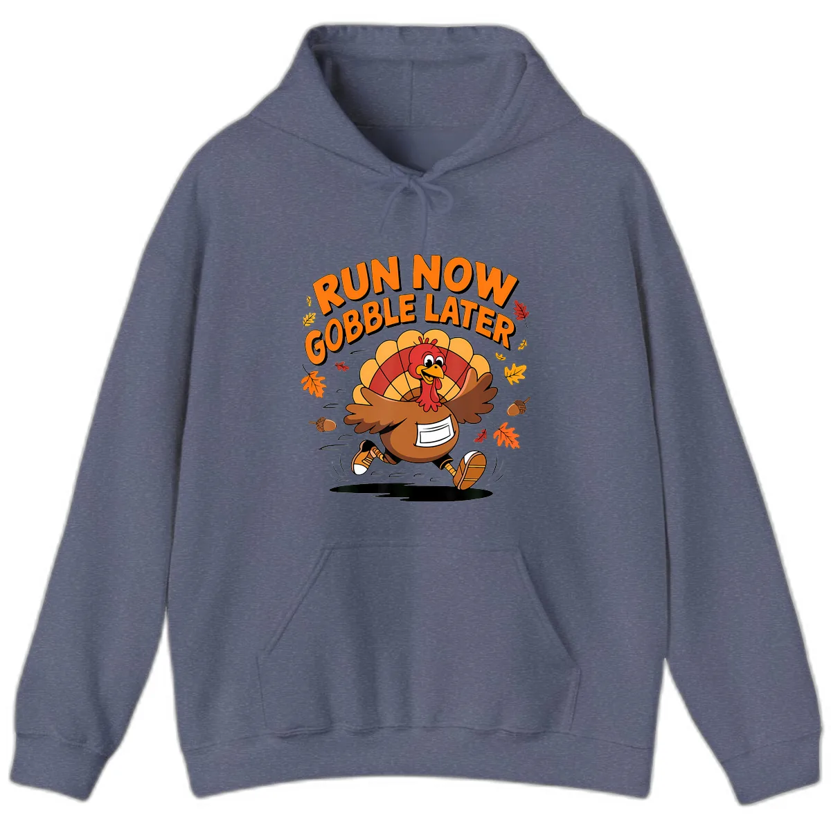 Run Now Gobble Later Turkey Trot Hoodie in Heather Navy