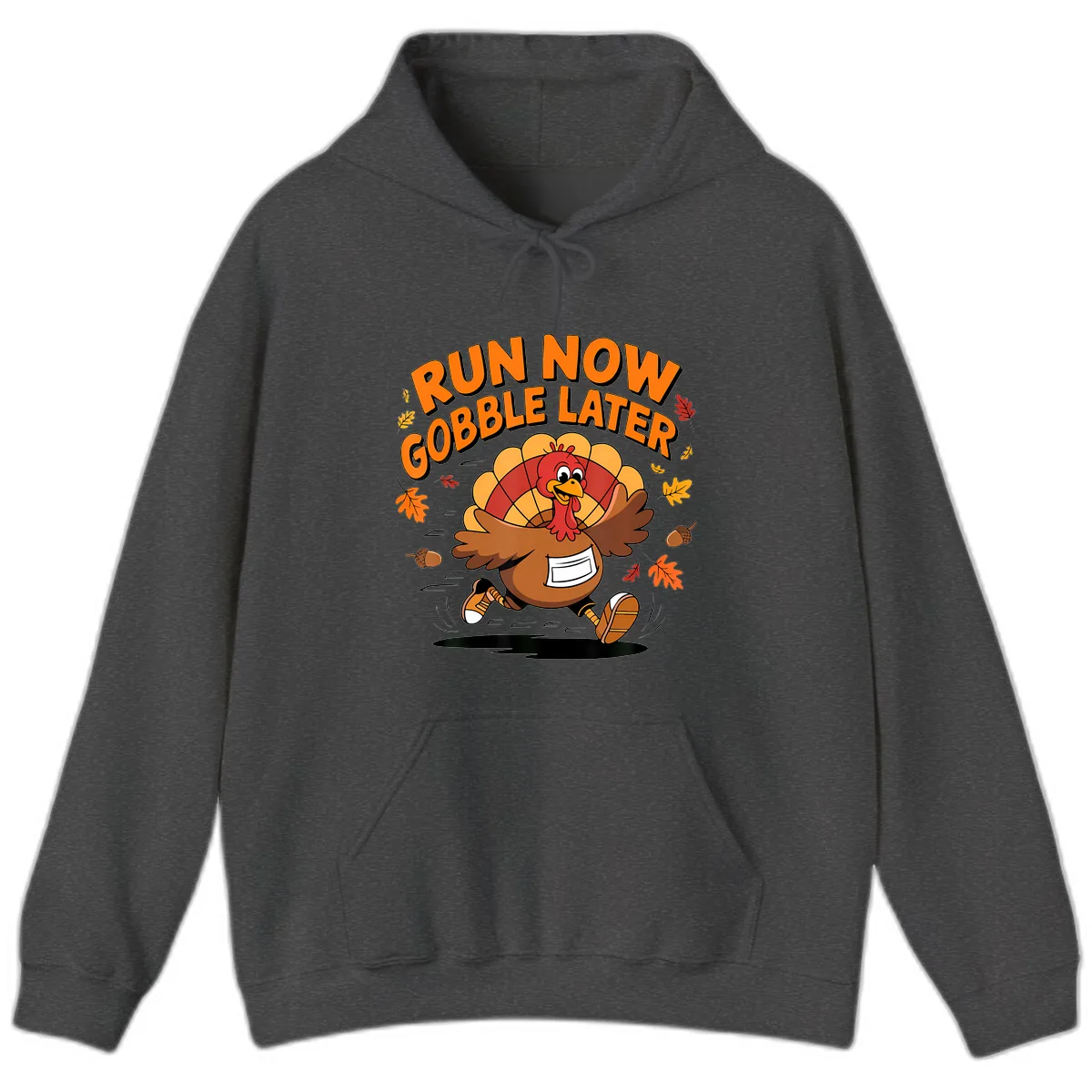Run Now Gobble Later Turkey Trot Hoodie in Dark Heather