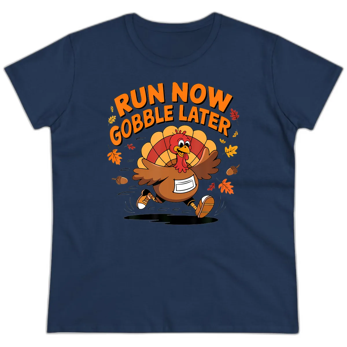 Run Now Gobble Later Turkey Trot Ladies Tee in Navy