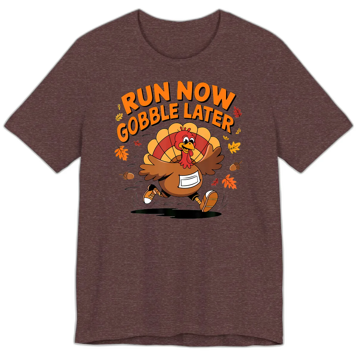 Run Now Gobble Later Turkey Trot Premium T-Shirt in Heather Maroon