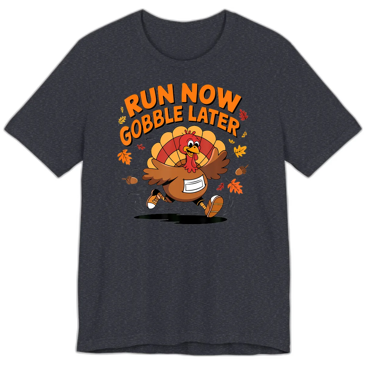 Run Now Gobble Later Turkey Trot Premium T-Shirt in Heather Navy