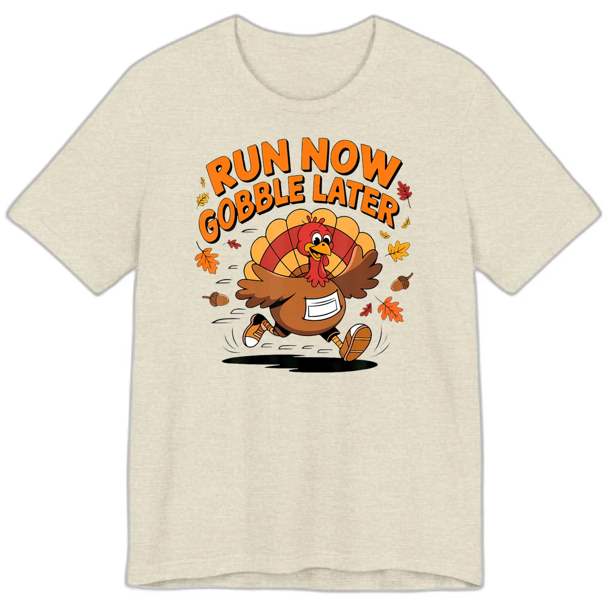 Run Now Gobble Later Turkey Trot Premium T-Shirt in Heather Prism Natural
