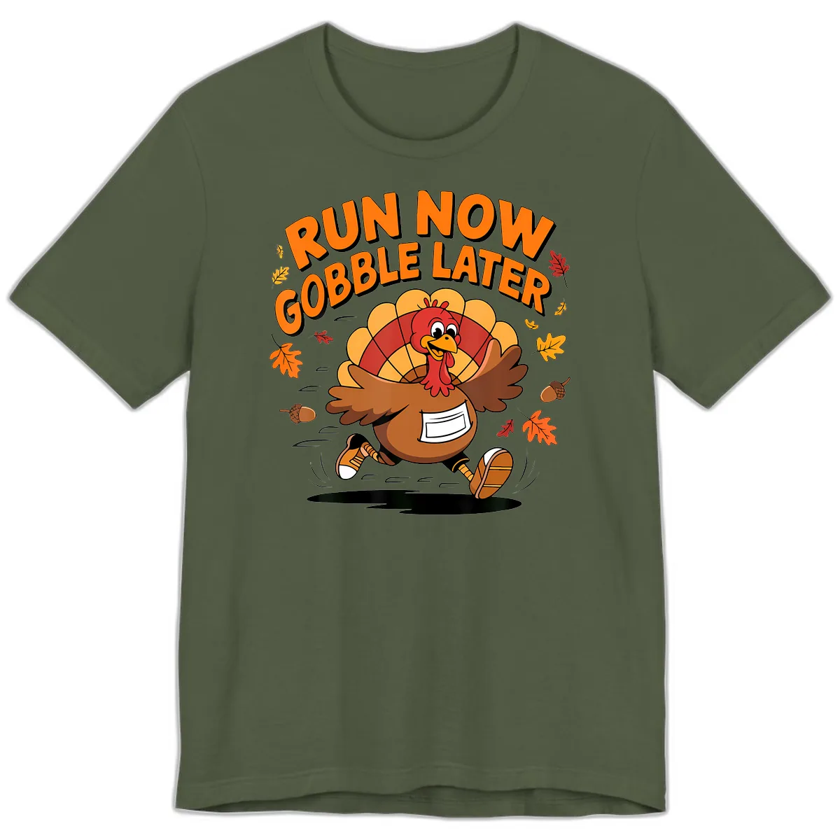 Run Now Gobble Later Turkey Trot Premium T-Shirt in Military Green