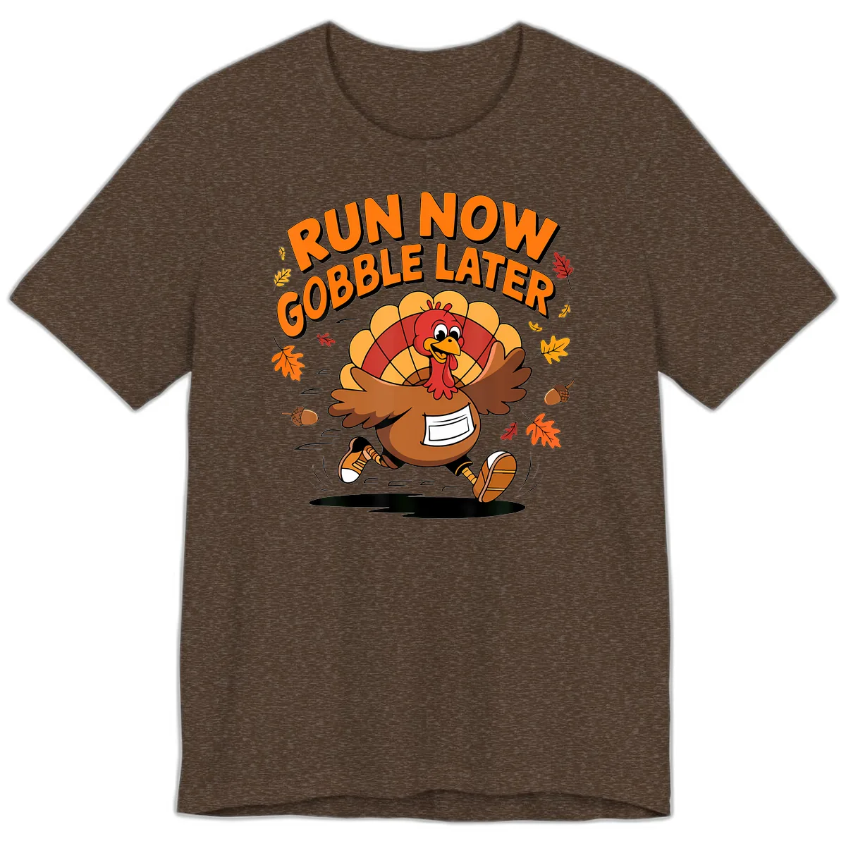 Run Now Gobble Later Turkey Trot Premium T-Shirt in Heather Brown