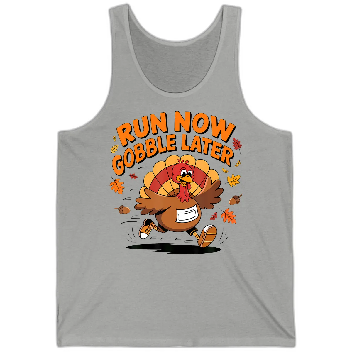 Run Now Gobble Later Turkey Trot Tank in Athletic Heather