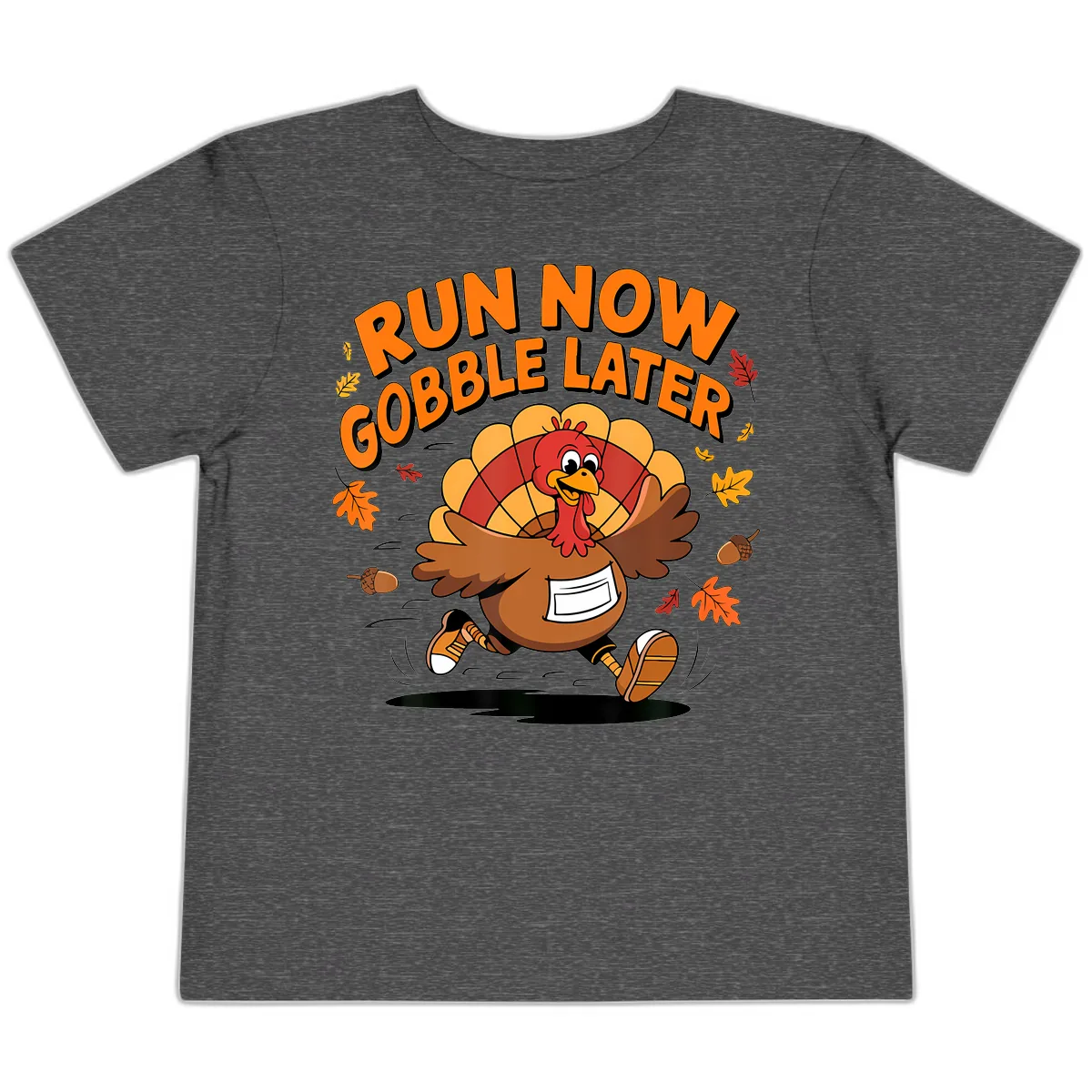 Run Now Gobble Later Turkey Trot Toddler T-Shirt in Dark Heather Grey