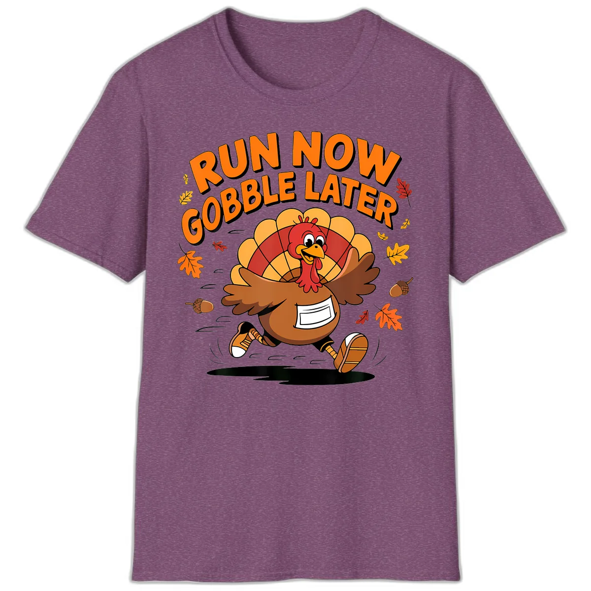 Run Now Gobble Later Turkey Trot T-Shirt in Heather Maroon