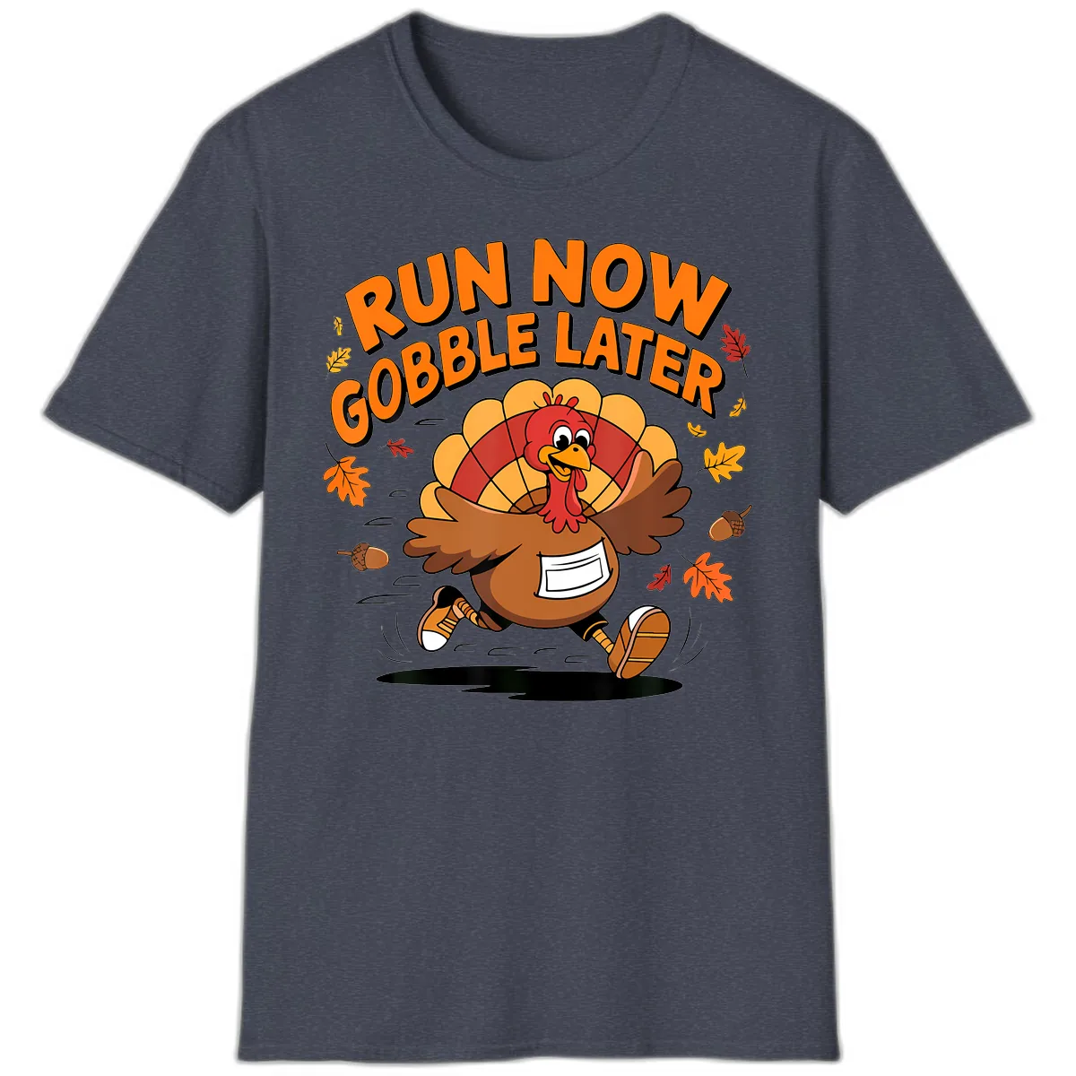 Run Now Gobble Later Turkey Trot T-Shirt in Heather Navy