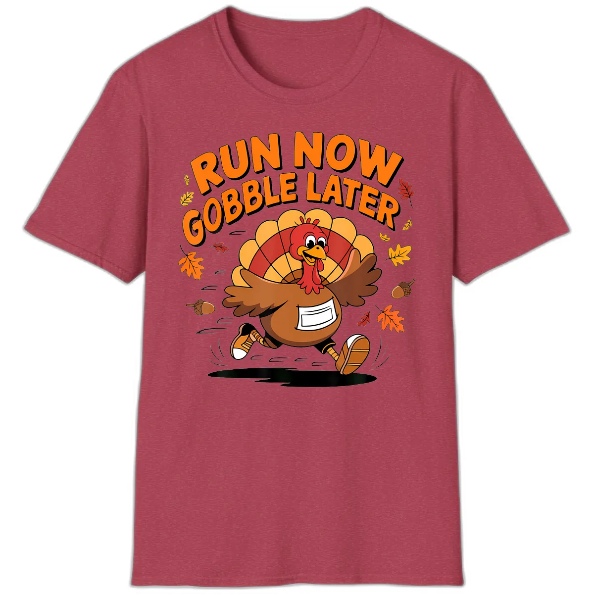 Run Now Gobble Later Turkey Trot T-Shirt in Heather Cardinal