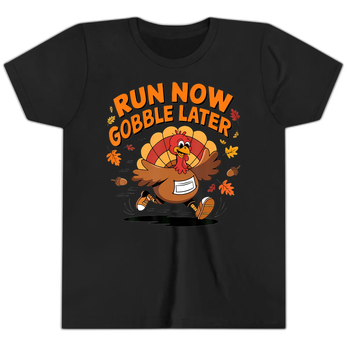 Run Now Gobble Later Turkey Trot Youth T-Shirt in Black