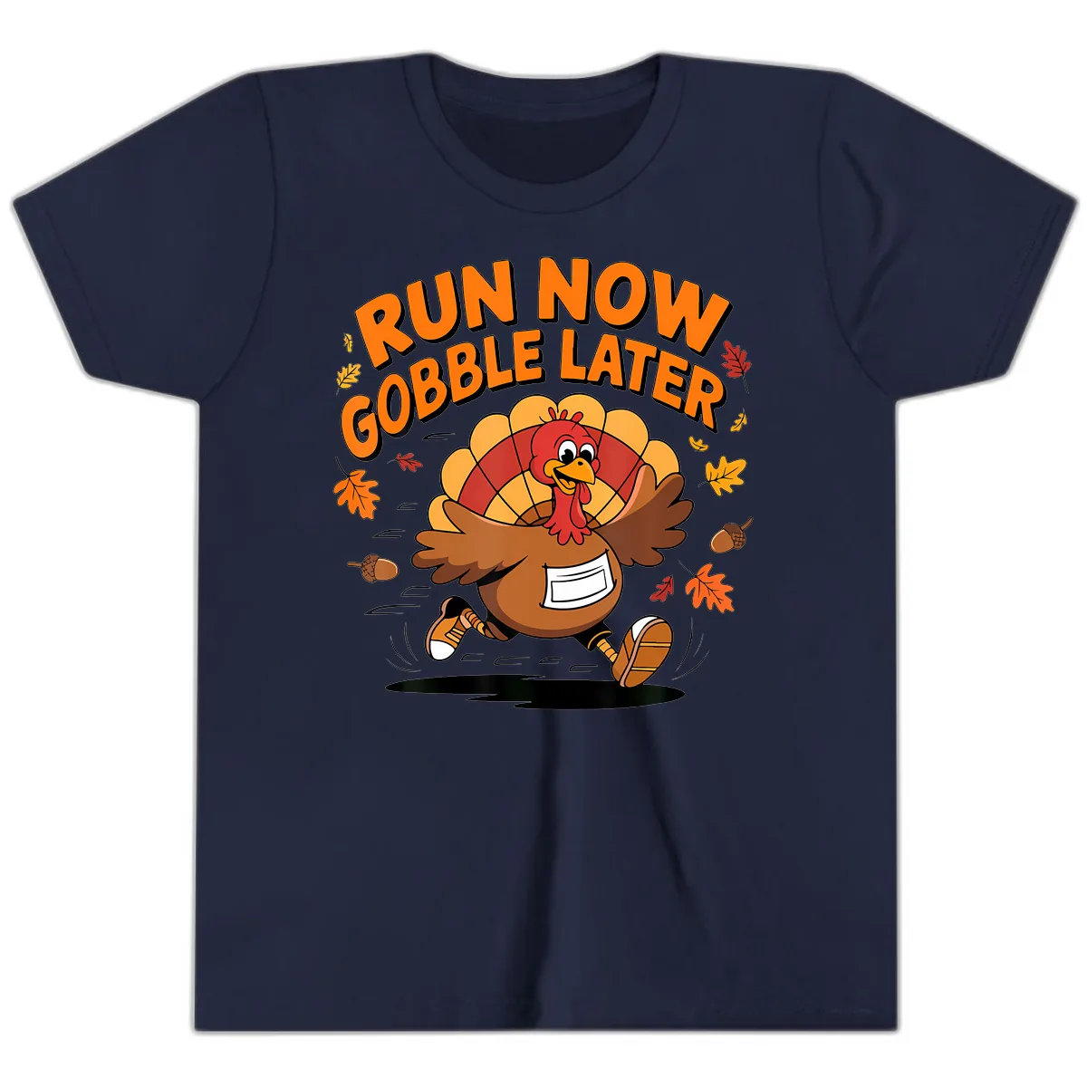 Run Now Gobble Later Turkey Trot Youth T-Shirt in Navy